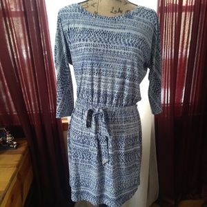 Belted Blue Print Studded Strerch Guess Dress